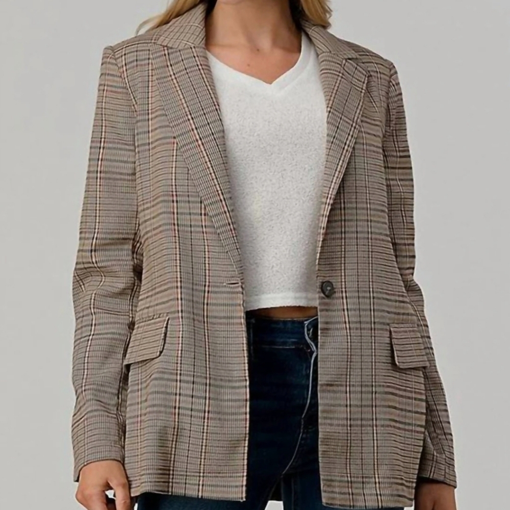 Shero classic plaid blazer in multi brown Sz Small